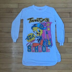 Vintage 1989 Tweety Bird Rock School Long Sleeve Shirt White Adorable Kids Y 14